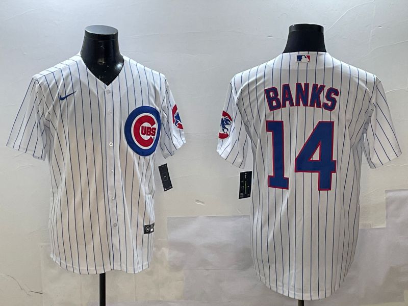 Men Chicago Cubs #14 Banks White Stripe Game 2025 Nike MLB Jersey style 1